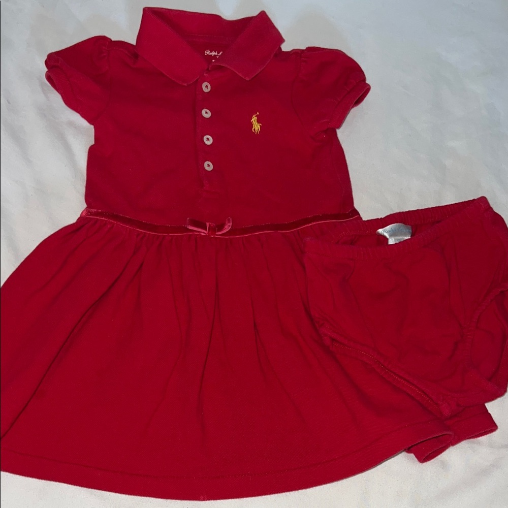 Ralph Lauren Scarlet Baby Dress with Bloomers Size 12m